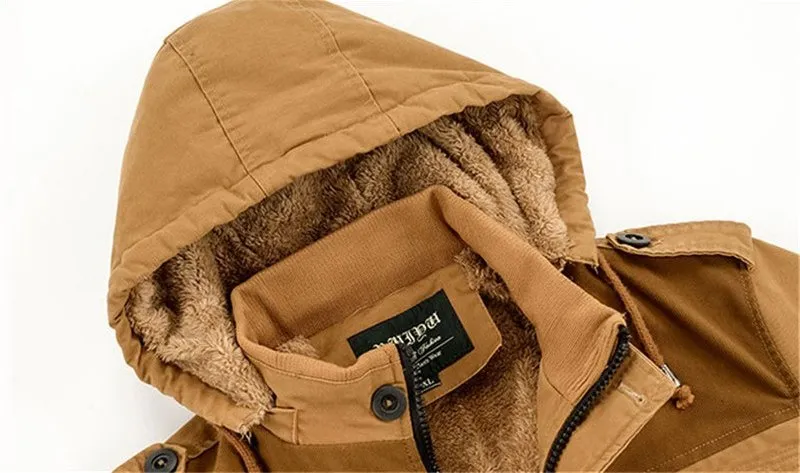 Men's Winter Multi-Pocket Thick Warm Fleece Hooded Parka