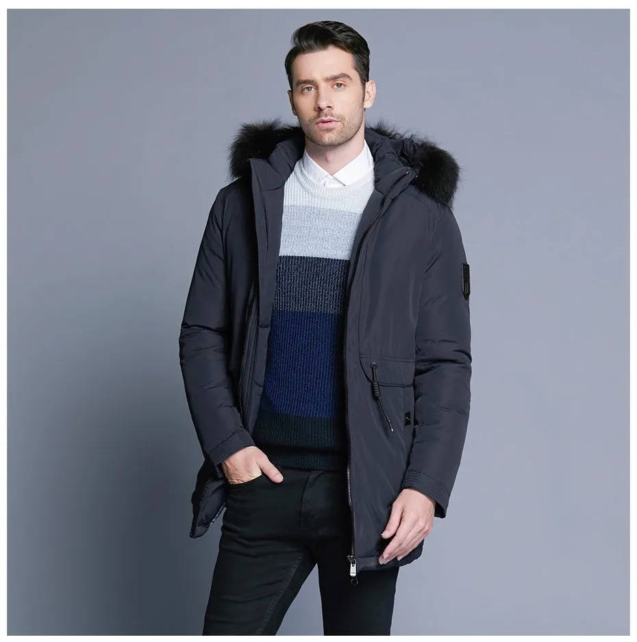 Men's Winter Soft Cotton Down Parka With Fur Collar