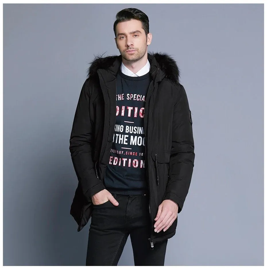 Men's Winter Soft Cotton Down Parka With Fur Collar