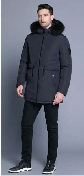 Men's Winter Soft Cotton Down Parka With Fur Collar