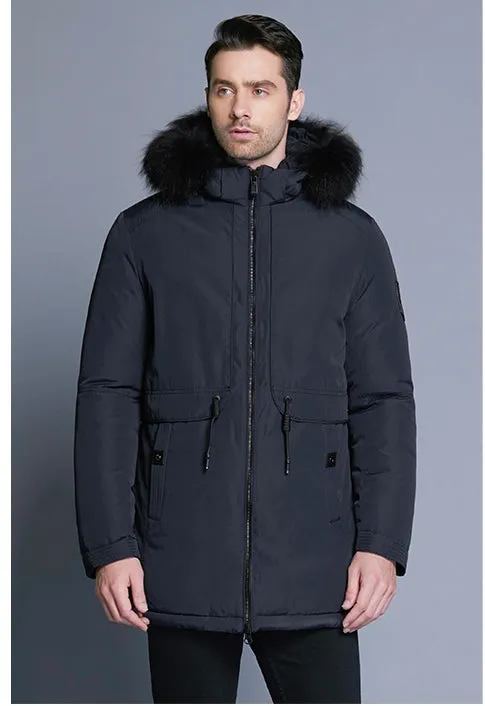 Men's Winter Soft Cotton Down Parka With Fur Collar