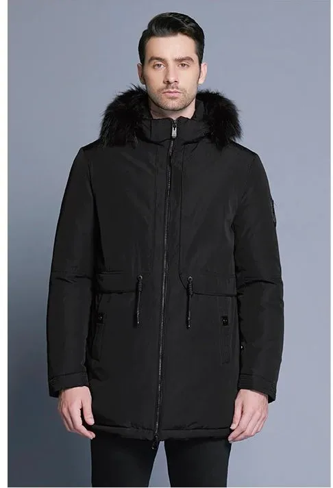 Men's Winter Soft Cotton Down Parka With Fur Collar