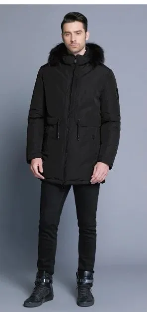 Men's Winter Soft Cotton Down Parka With Fur Collar