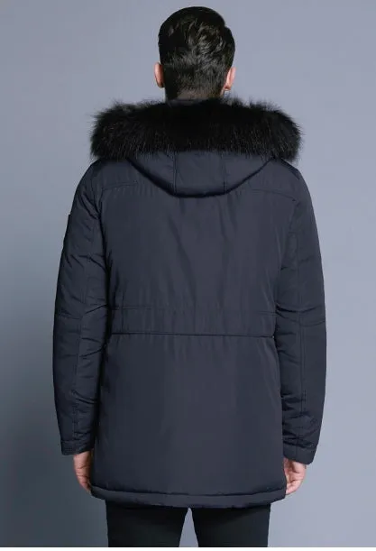 Men's Winter Soft Cotton Down Parka With Fur Collar