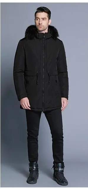 Men's Winter Soft Cotton Down Parka With Fur Collar