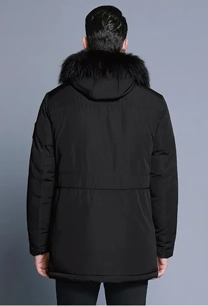 Men's Winter Soft Cotton Down Parka With Fur Collar