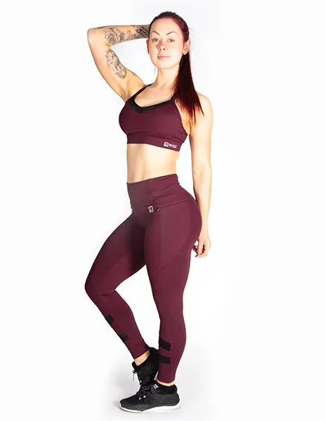 MESH PANEL MID RISE LEGGINGS - RED