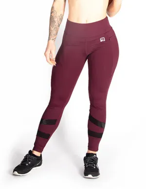 MESH PANEL MID RISE LEGGINGS - RED