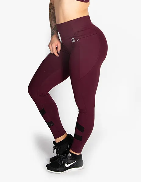 MESH PANEL MID RISE LEGGINGS - RED