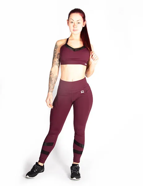 MESH PANEL MID RISE LEGGINGS - RED