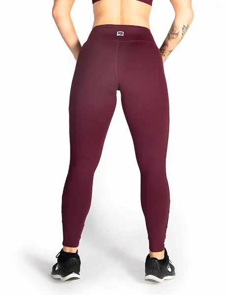 MESH PANEL MID RISE LEGGINGS - RED