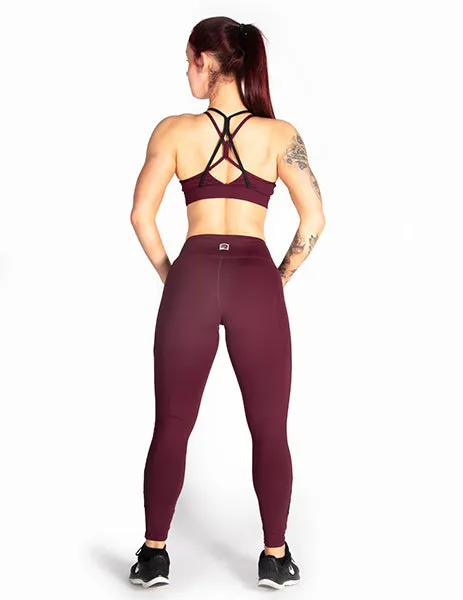 MESH PANEL MID RISE LEGGINGS - RED