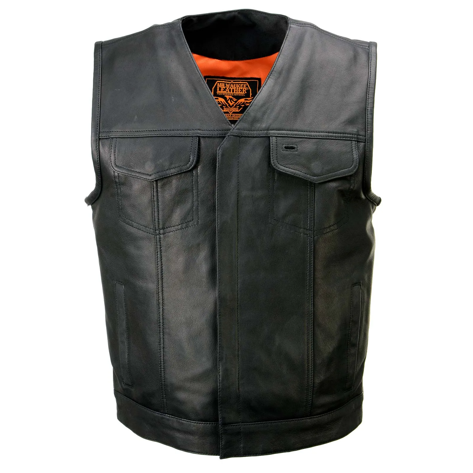 Milwaukee Leather MLM3503 Men's 'Pursuit' Black Premium Naked Goad Leather V Neck Motorcycle Rider Vest