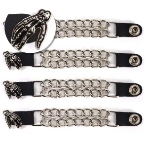 Milwaukee Leather Skeleton Hand Medallion Vest Extender - Double Chrome Chains Genuine Leather 6.5" Extension 4-PCS MLA6026SET