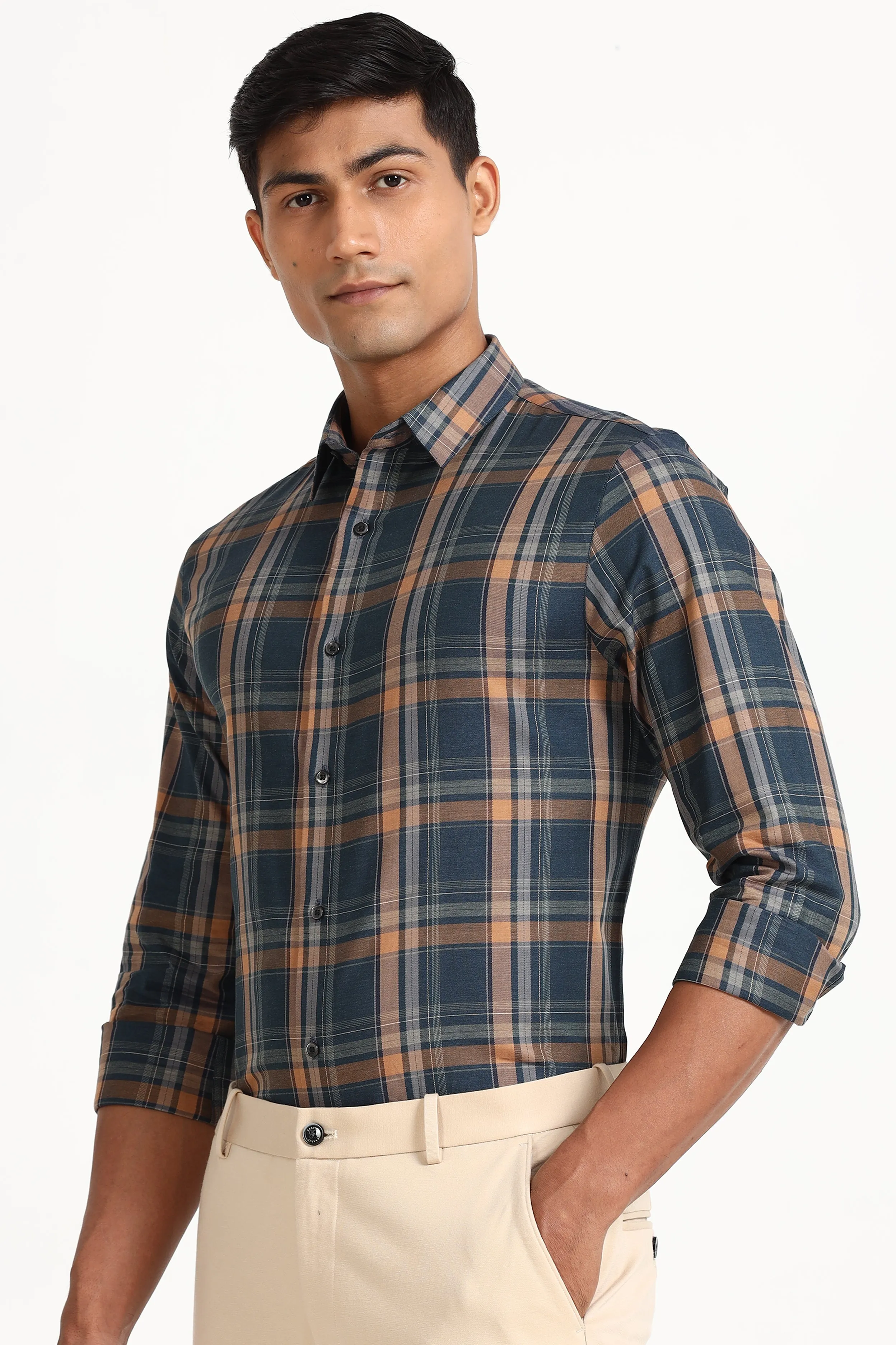 Navy Casual Check Shirt