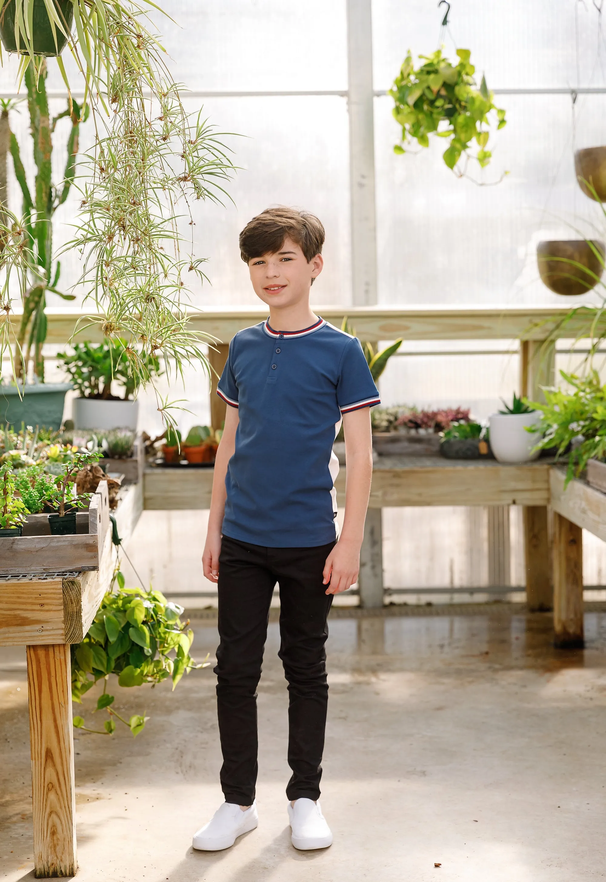 Navy Henley with Ribbing Detail