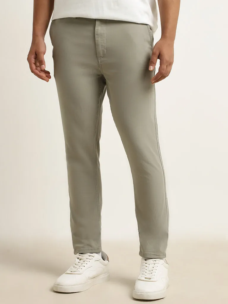 Nuon Dusty Olive Mid-Rise Slim-Fit Cotton Blend Chinos