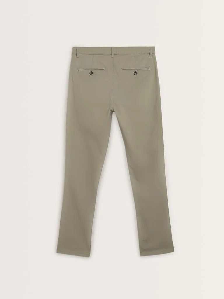 Nuon Dusty Olive Mid-Rise Slim-Fit Cotton Blend Chinos