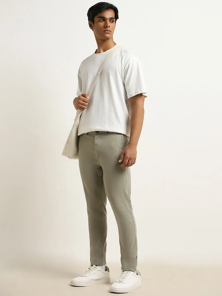 Nuon Dusty Olive Mid-Rise Slim-Fit Cotton Blend Chinos