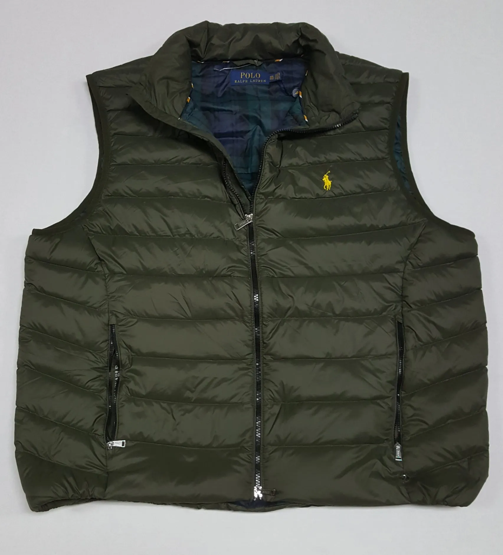 Nwt Polo Ralph Lauren Olive w/Yellow Small Pony Down Vest