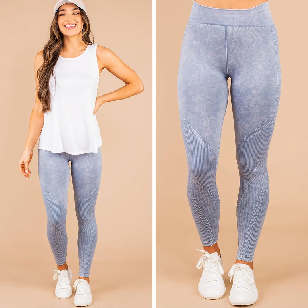 On The Run Slate Blue Ribbed Leggings