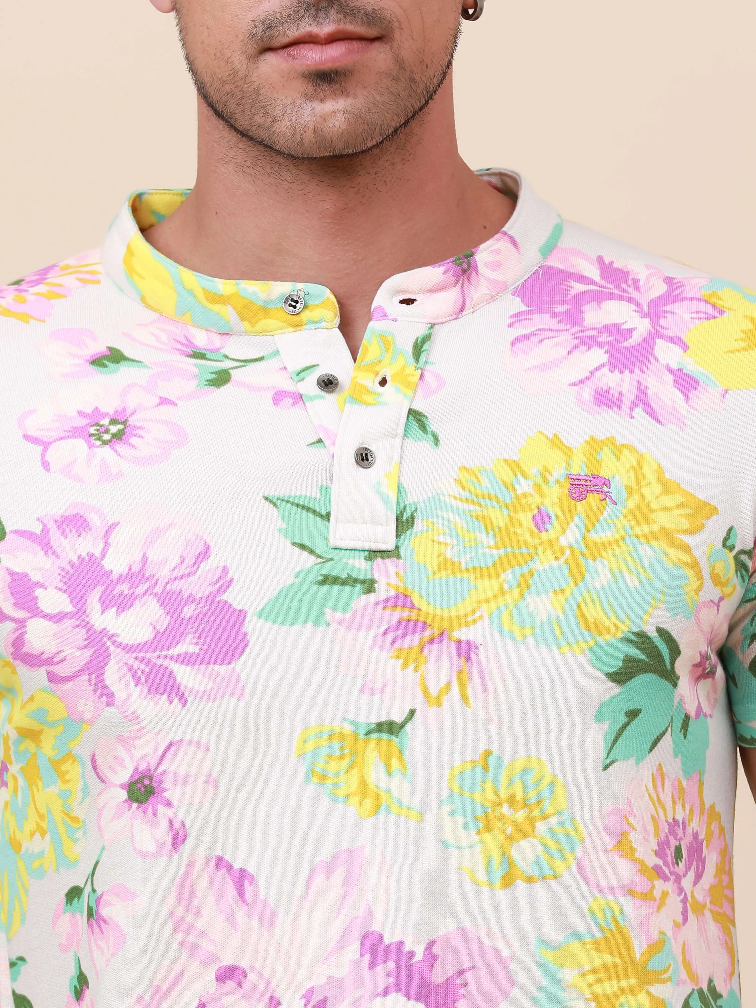 Paradise Tropical Multi-Color Henley T-shirt