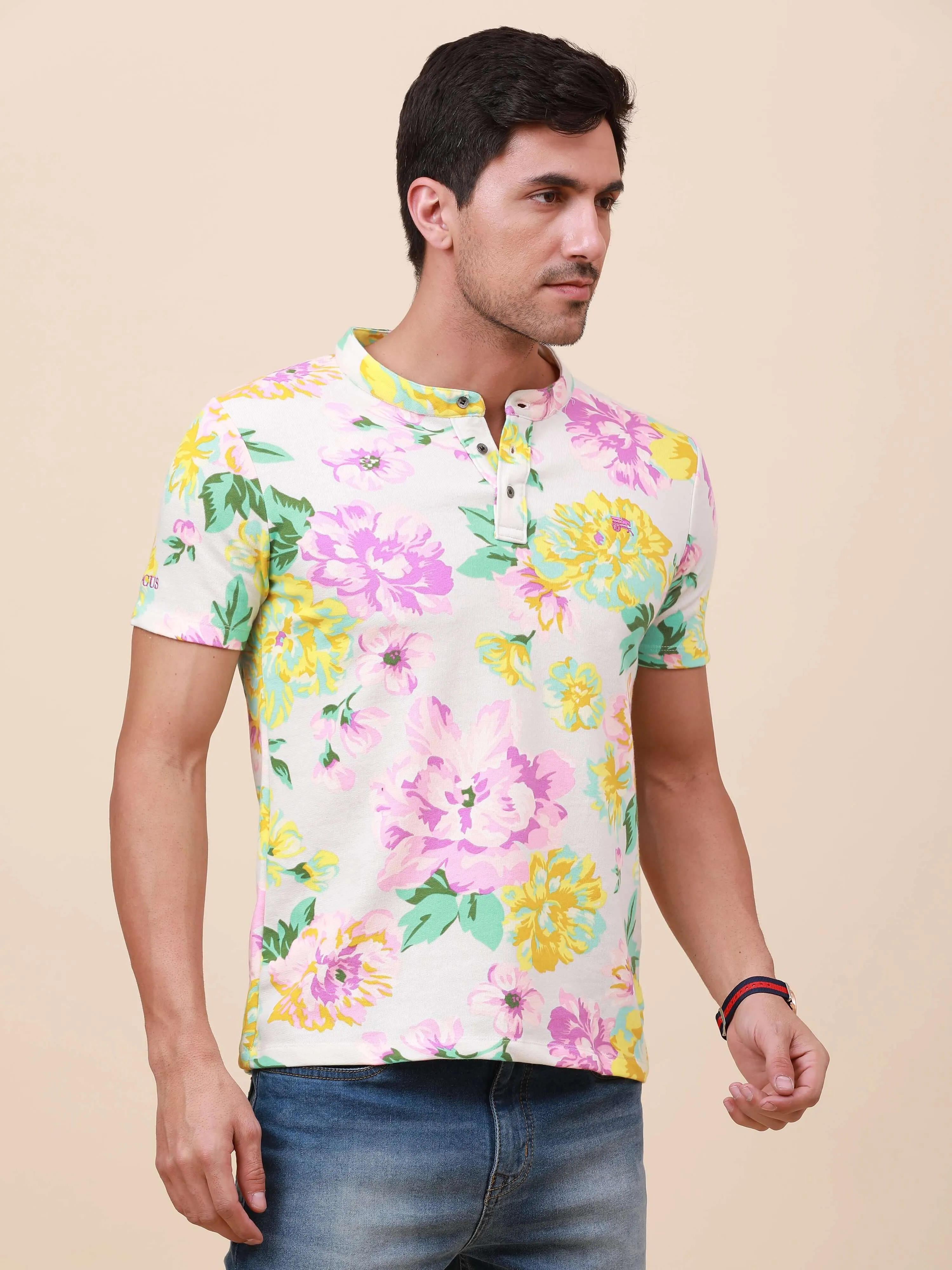 Paradise Tropical Multi-Color Henley T-shirt