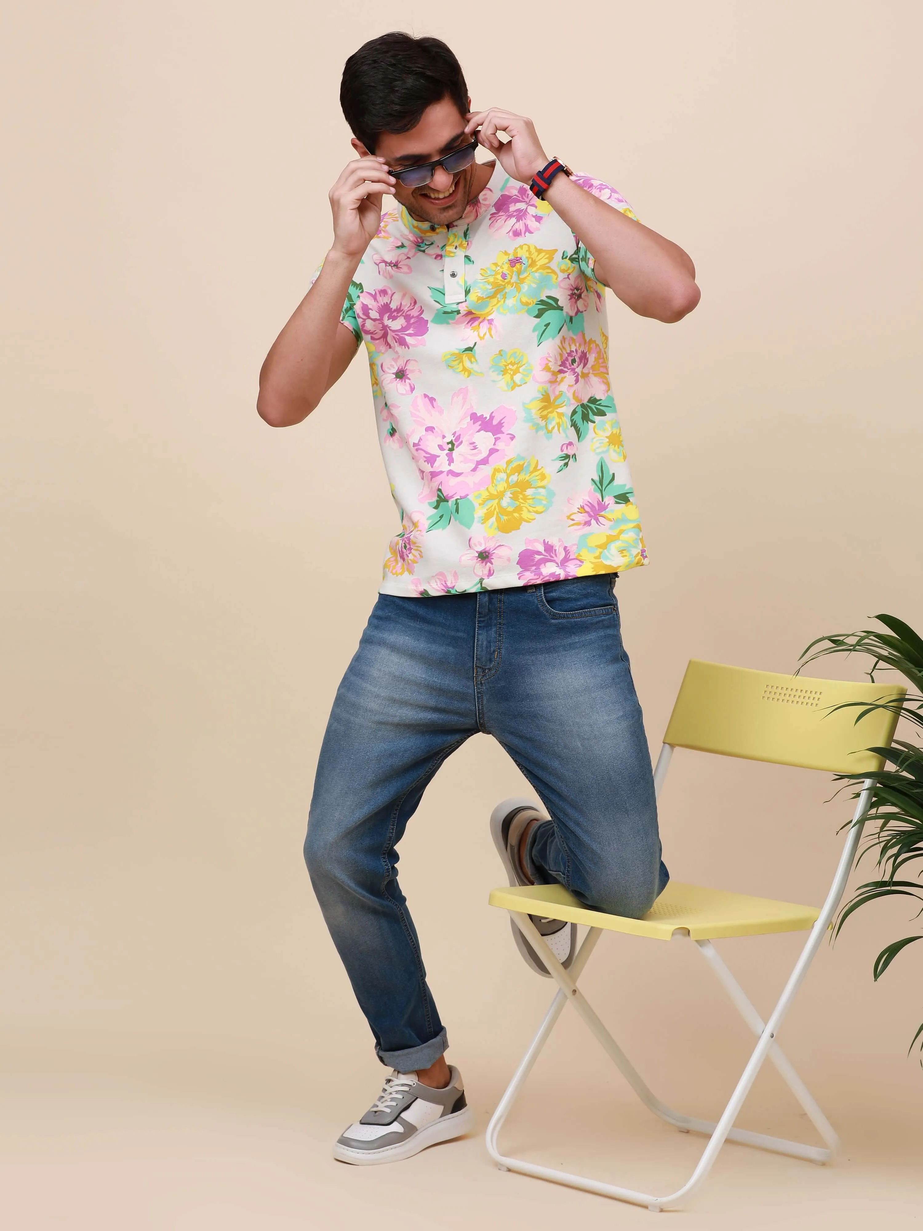 Paradise Tropical Multi-Color Henley T-shirt