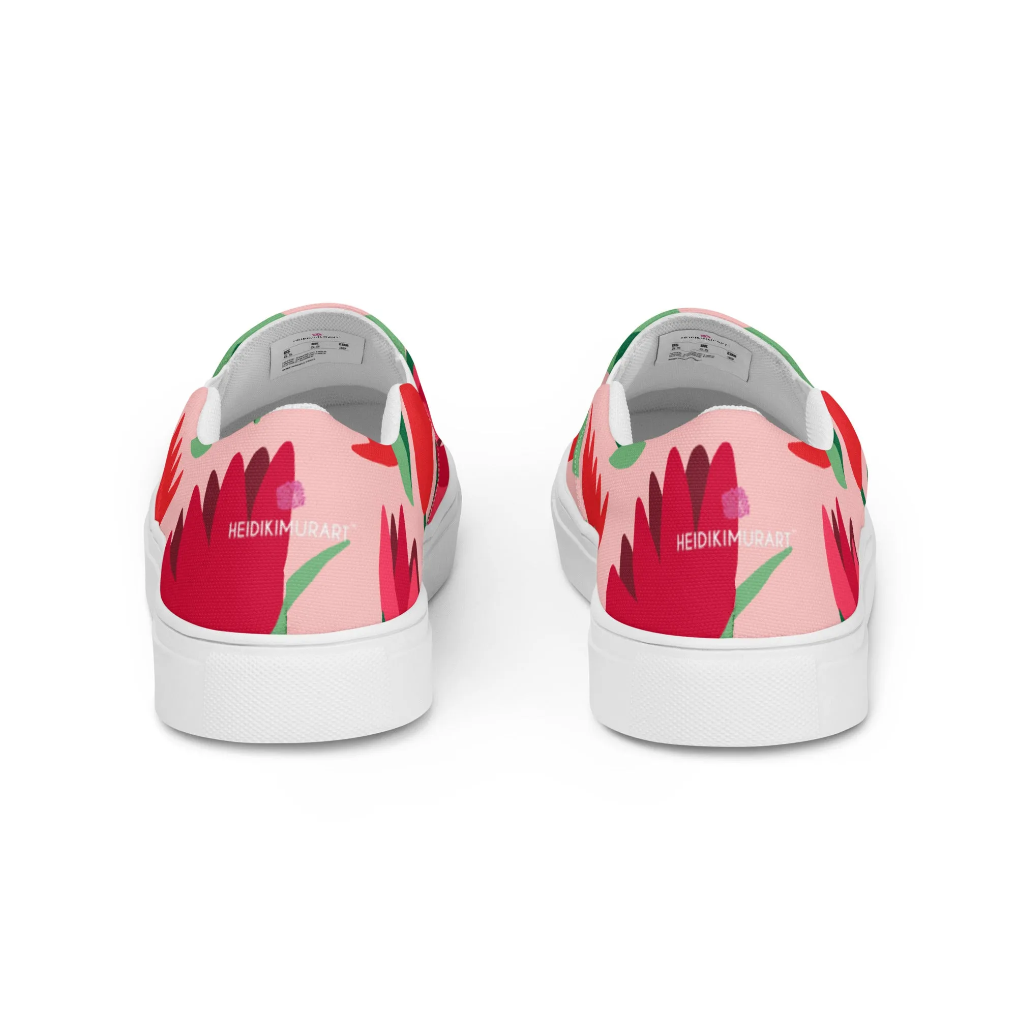 Pink Floral Women's Slip Ons, Red Floral Flower Print Women’s Slip-On Canvas Shoes (US Size: 5-12)