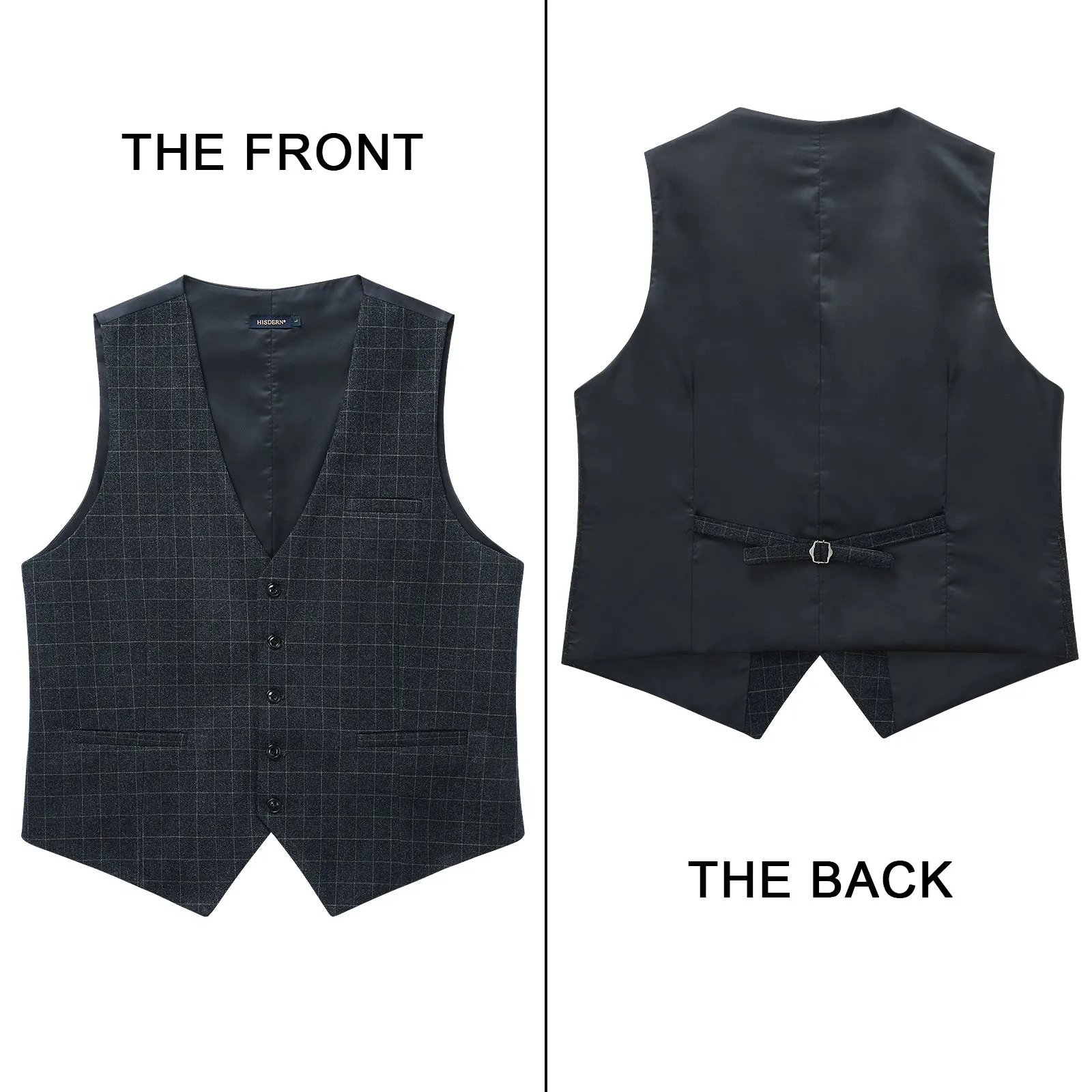 Plaid Slim Suit Vest - A-DARK BLACK