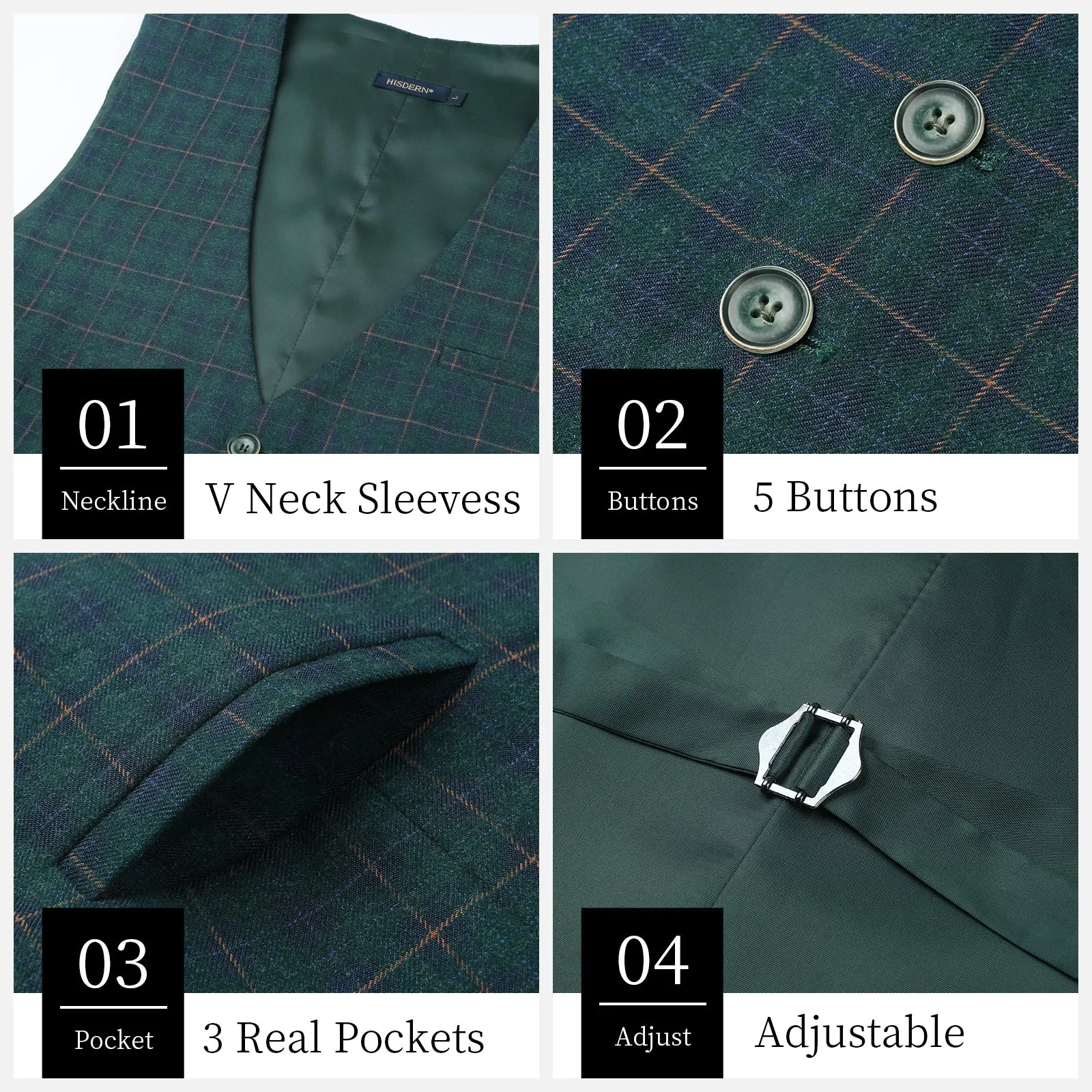 Plaid Slim Suit Vest - B-GREEN