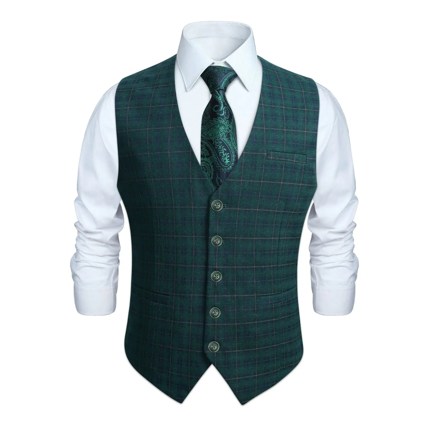 Plaid Slim Suit Vest - B-GREEN