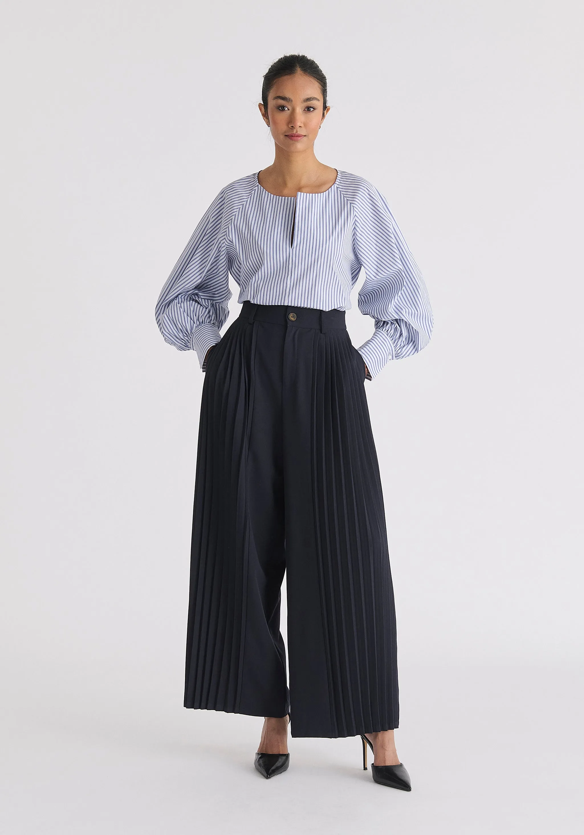 Pleated Wide Leg Trousers