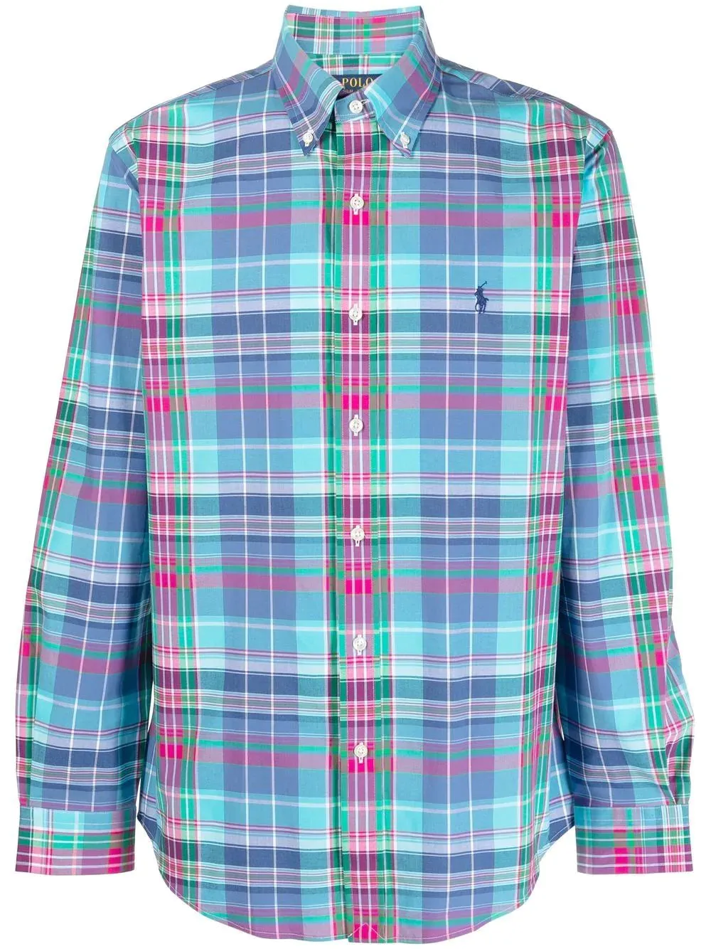 Poplin Stretch Custom Fit Shirt - Check - Turquoise/Pink Multi