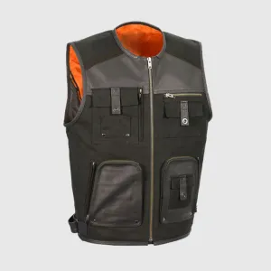 Purchase Biker Leather & Canvas Zipper Front Super Utility Multi Pocket Vest