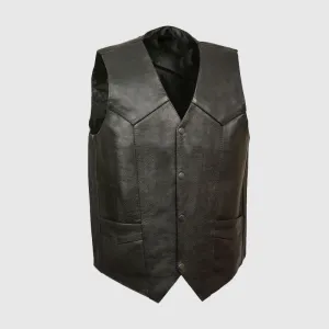 Purchase In Cheap Price Black Classic Black Snap Gun Pockets Leather Vest