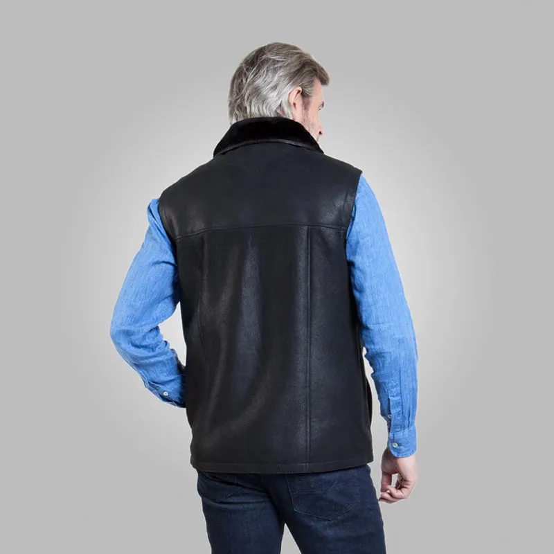 Purchase the Best: Winter Black Leather Shearling Vest – 30% Off at Rfx Leather