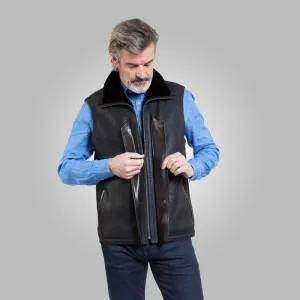 Purchase the Best: Winter Black Leather Shearling Vest – 30% Off at Rfx Leather