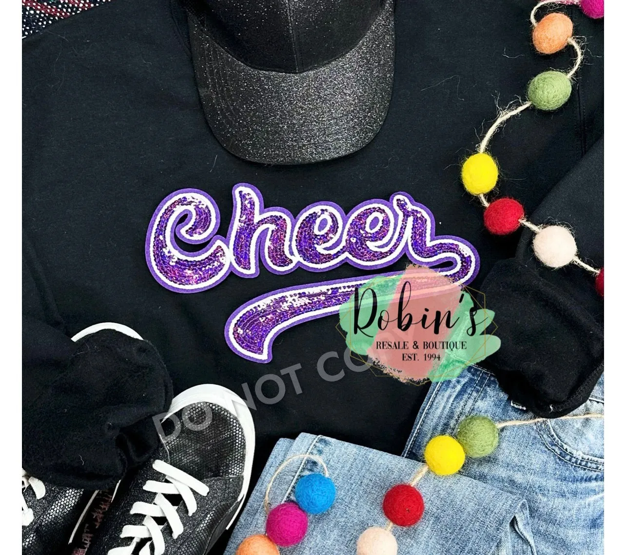 Purple Cheer Sequin Patch Sweatshirt