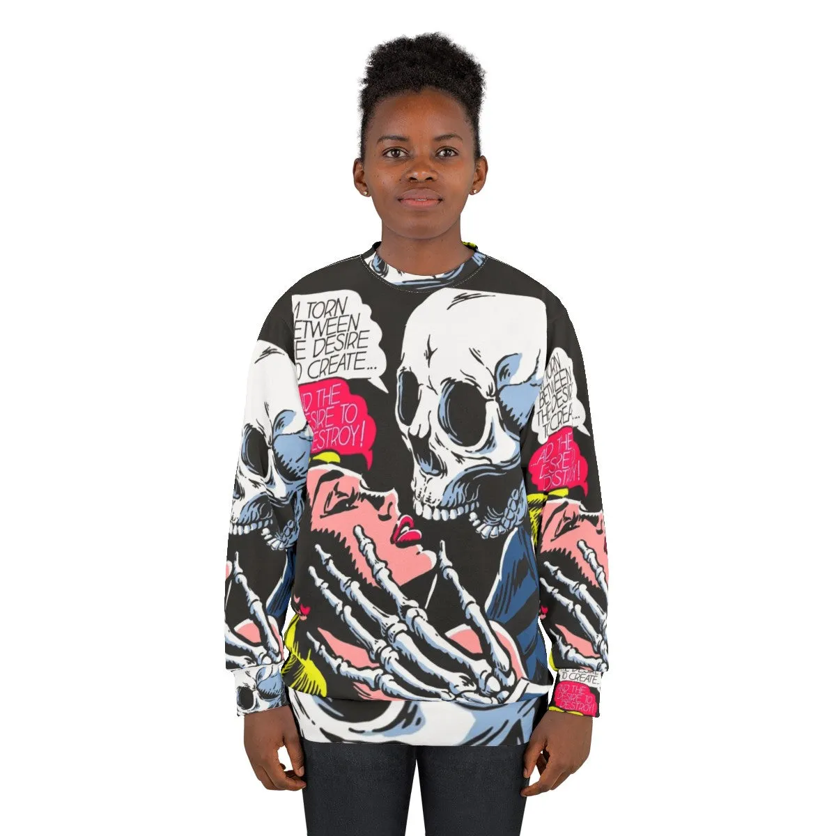 "Desire Sweatshirt: Embrace the Skull, Vintage Comics, and Romance"