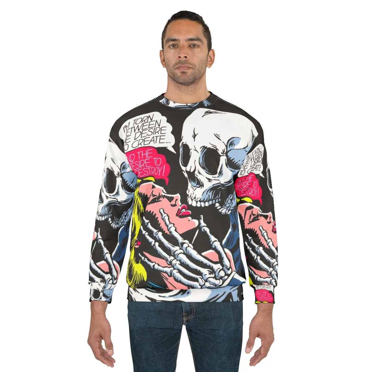 "Desire Sweatshirt: Embrace the Skull, Vintage Comics, and Romance"