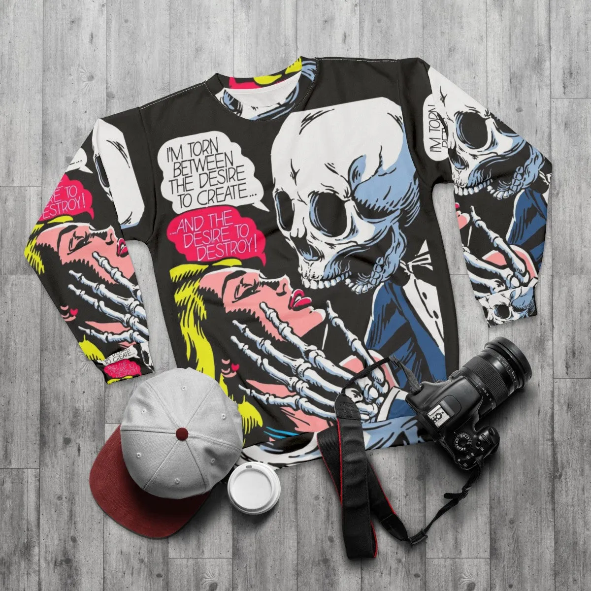 "Desire Sweatshirt: Embrace the Skull, Vintage Comics, and Romance"