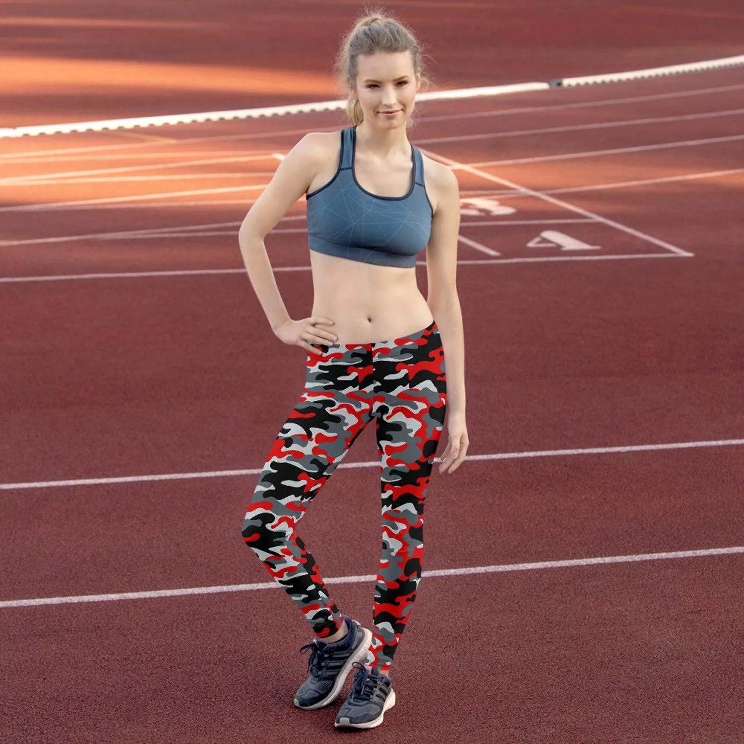 Red and Gray Camo Leggings for Women