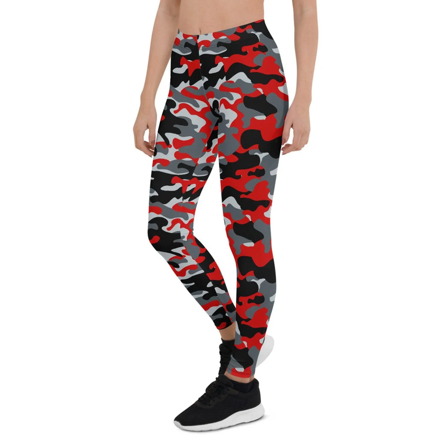 Red and Gray Camo Leggings for Women