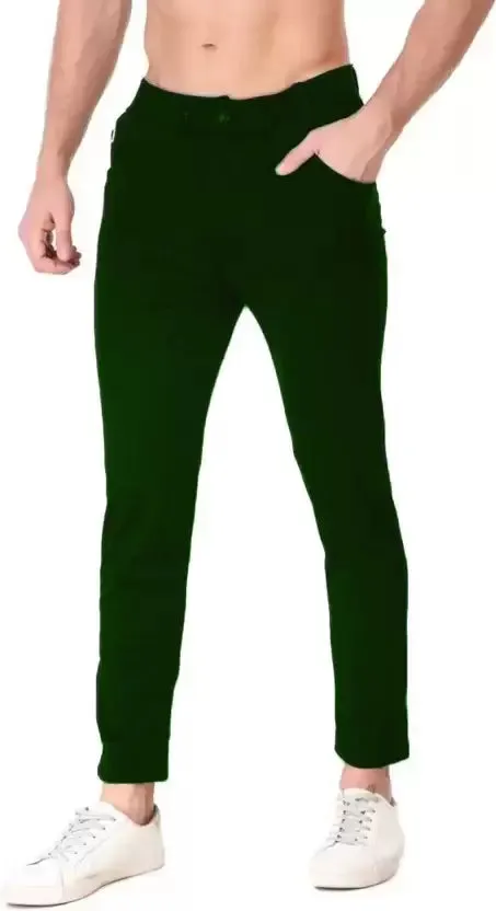 Regular Fit Men Dark Green Lycra Blend Trousers