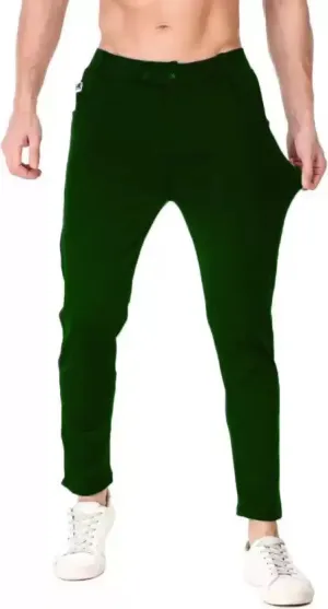 Regular Fit Men Dark Green Lycra Blend Trousers