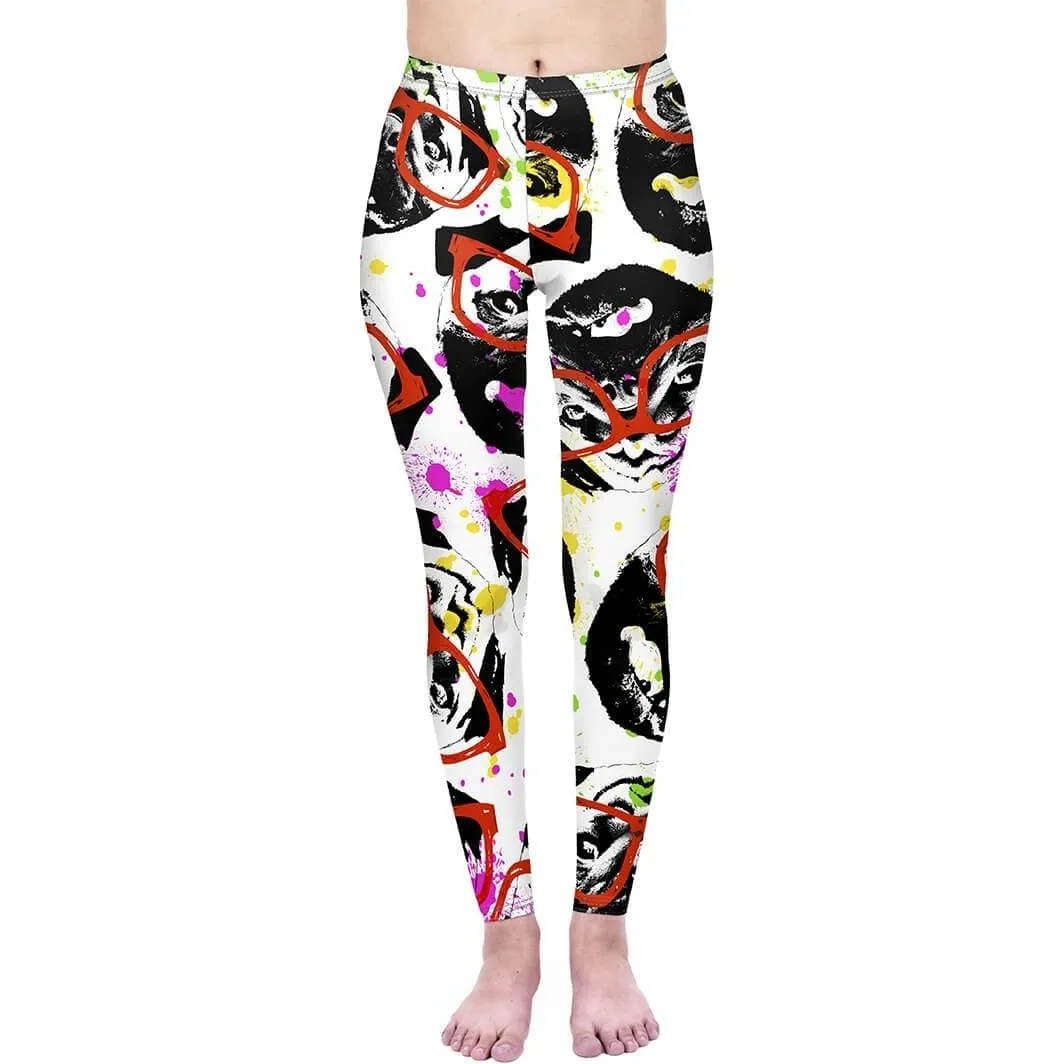 Regular Leggings (8-12 UK Size) - Graffiti Glasses Pug