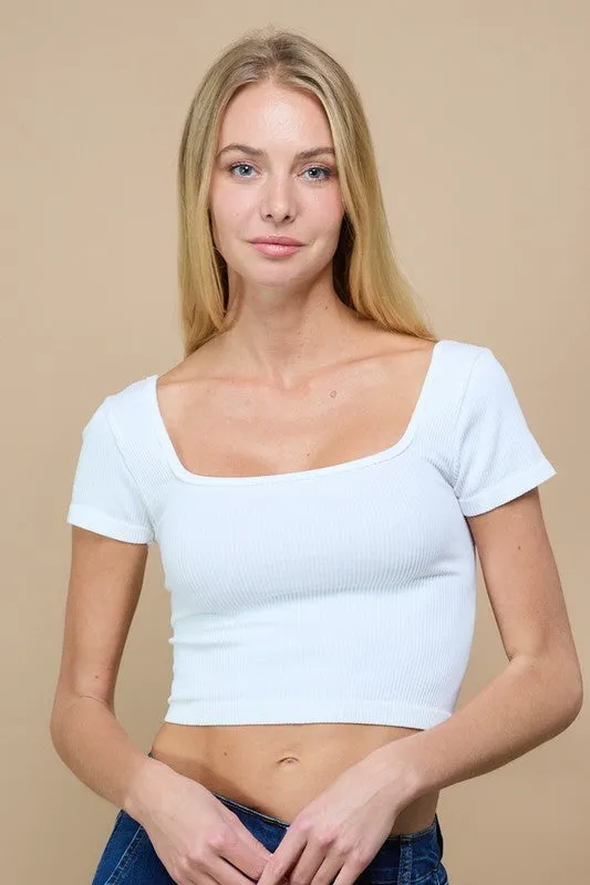 Rib Knit Square Neckline Crop Top