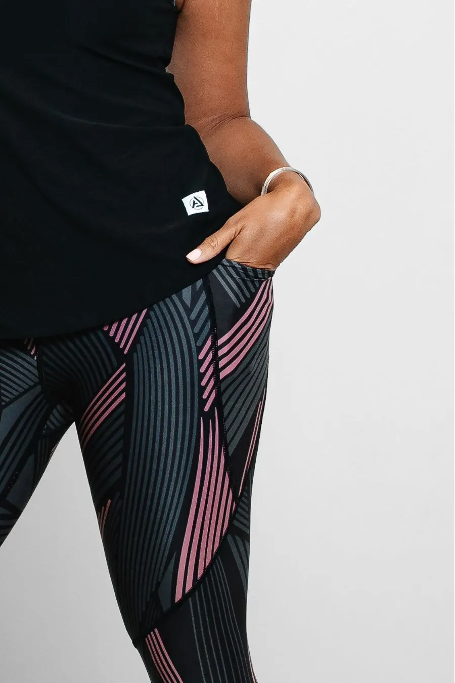 RISE Leggings Black and Pink Stripe