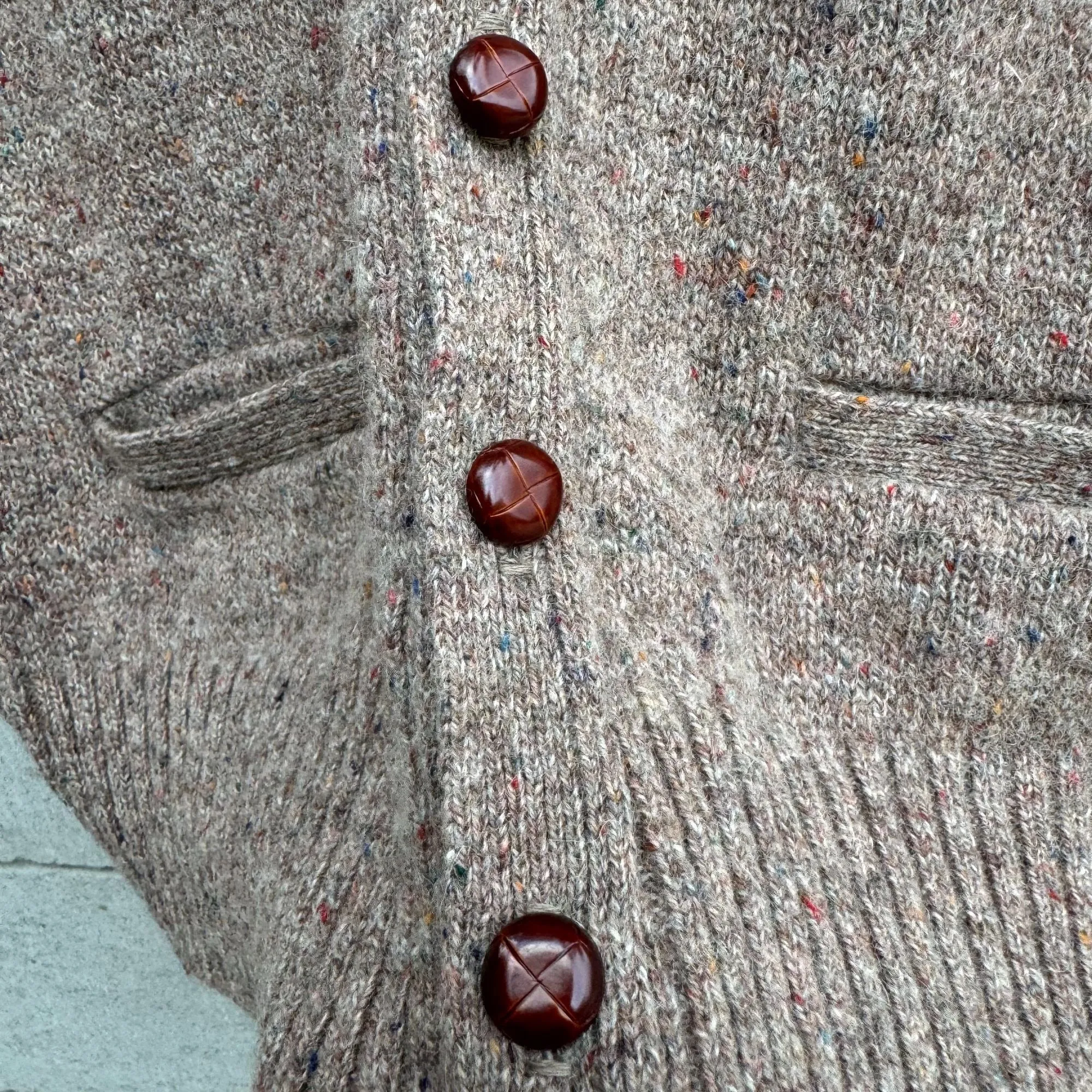 Robert Bruce Vintage Retro Mens Brown Wool Blend Button-Up Grandpa Knit Sweater